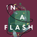 Book Cover for In A Flash - A burgundy background with geometric shapes in green, black and white 